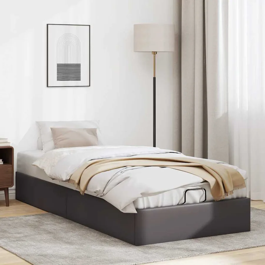 Cadre de lit ottoman sans matelas gris 90x200 cm similicuir - 3