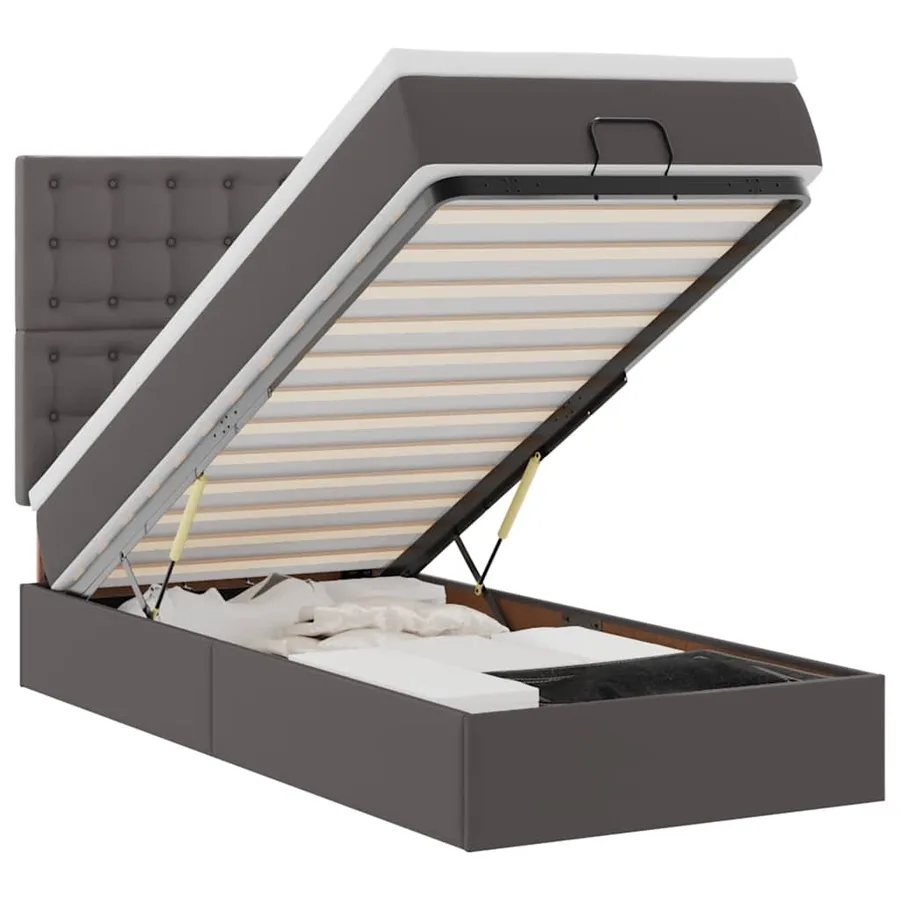 Lit ottoman avec matelas gris 90x200 cm similicuir - 2