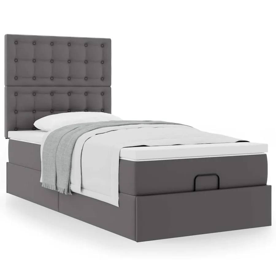 Lit ottoman avec matelas gris 90x200 cm similicuir - 5