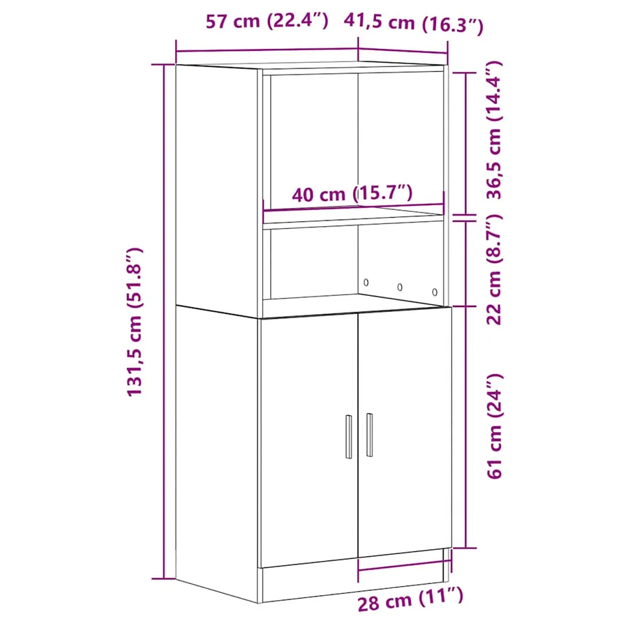 Armoire de cuisine sonoma gris 57x41,5x131,5 cm bois ingénierie - 10