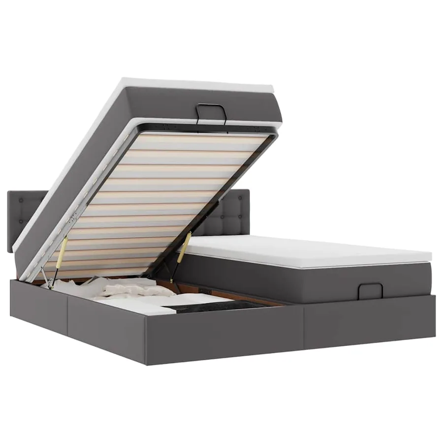 Lit ottoman avec matelas & LED Gris 160x200cm similicuir - 2