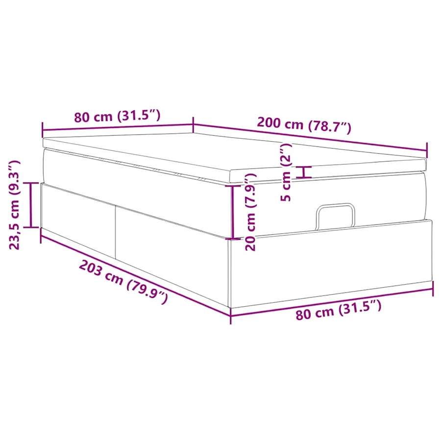 Cadre de lit ottoman avec matelas gris 80x200 cm similicuir - 17