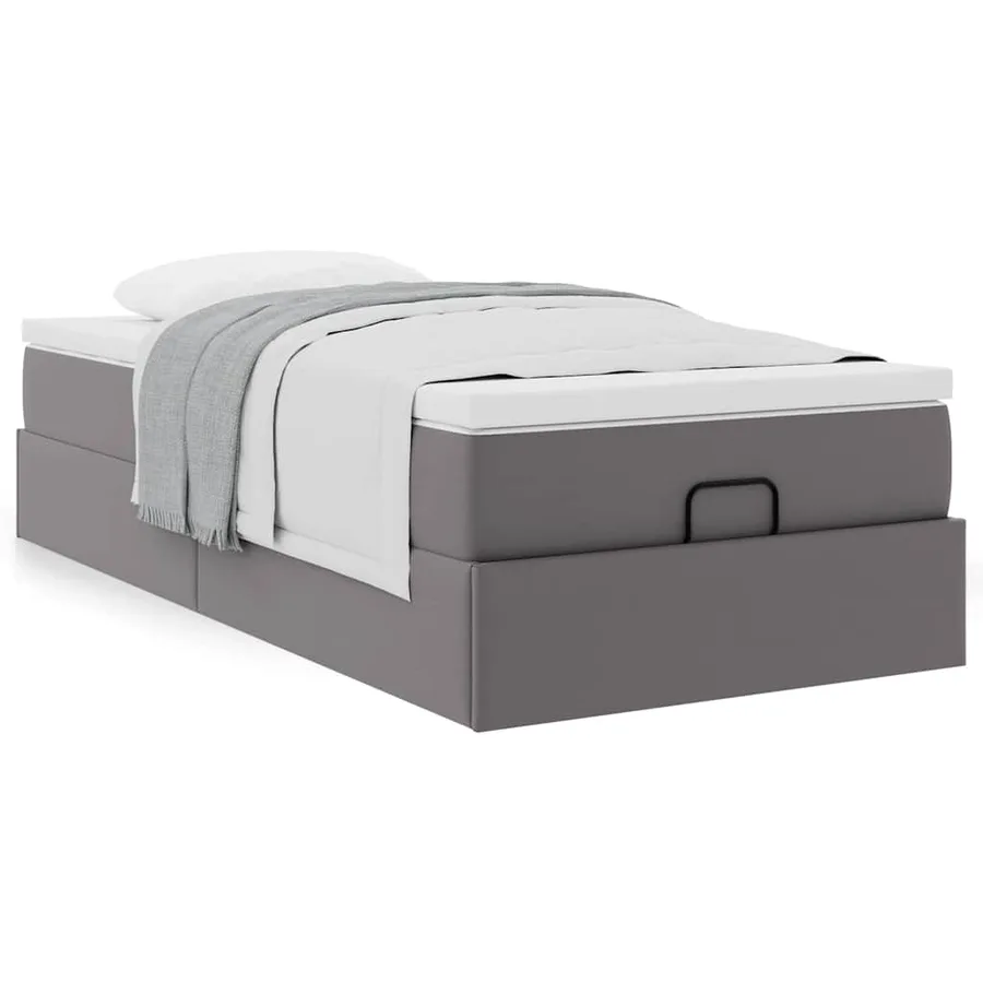 Cadre de lit ottoman avec matelas gris 80x200 cm similicuir - 4