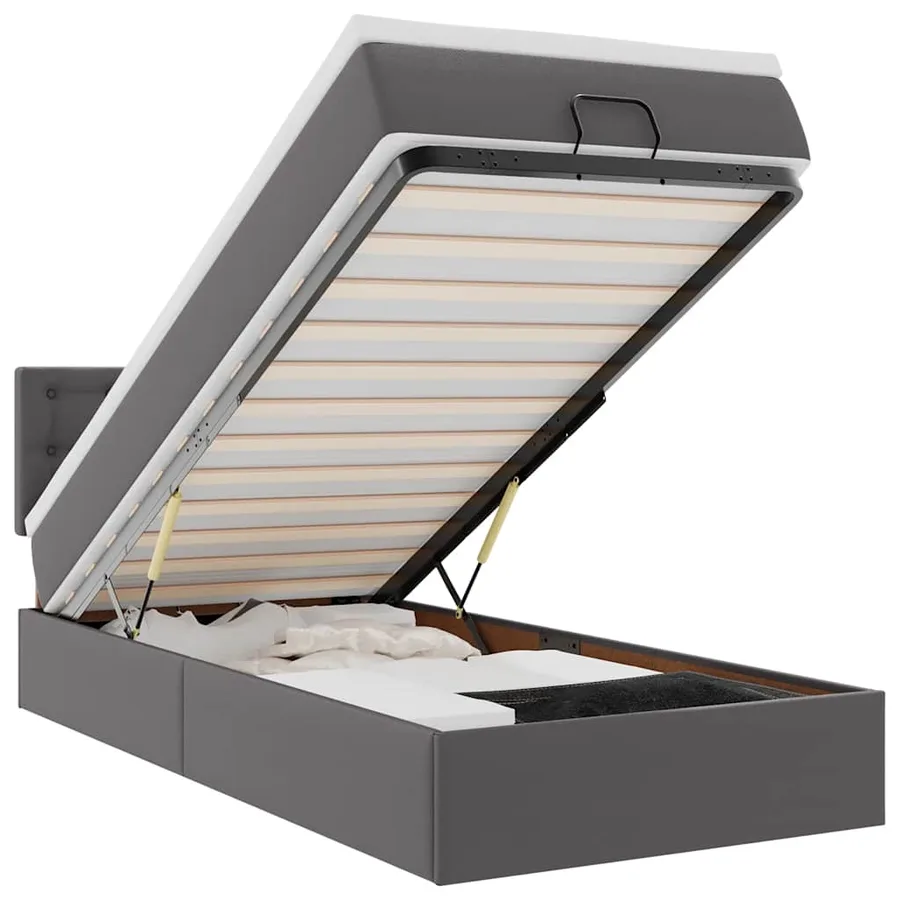 Lit ottoman avec matelas gris 80x200 cm similicuir - 2