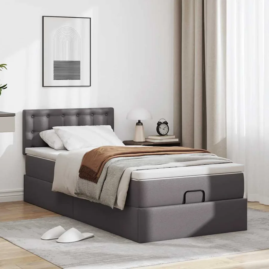 Lit ottoman avec matelas gris 80x200 cm similicuir - 3