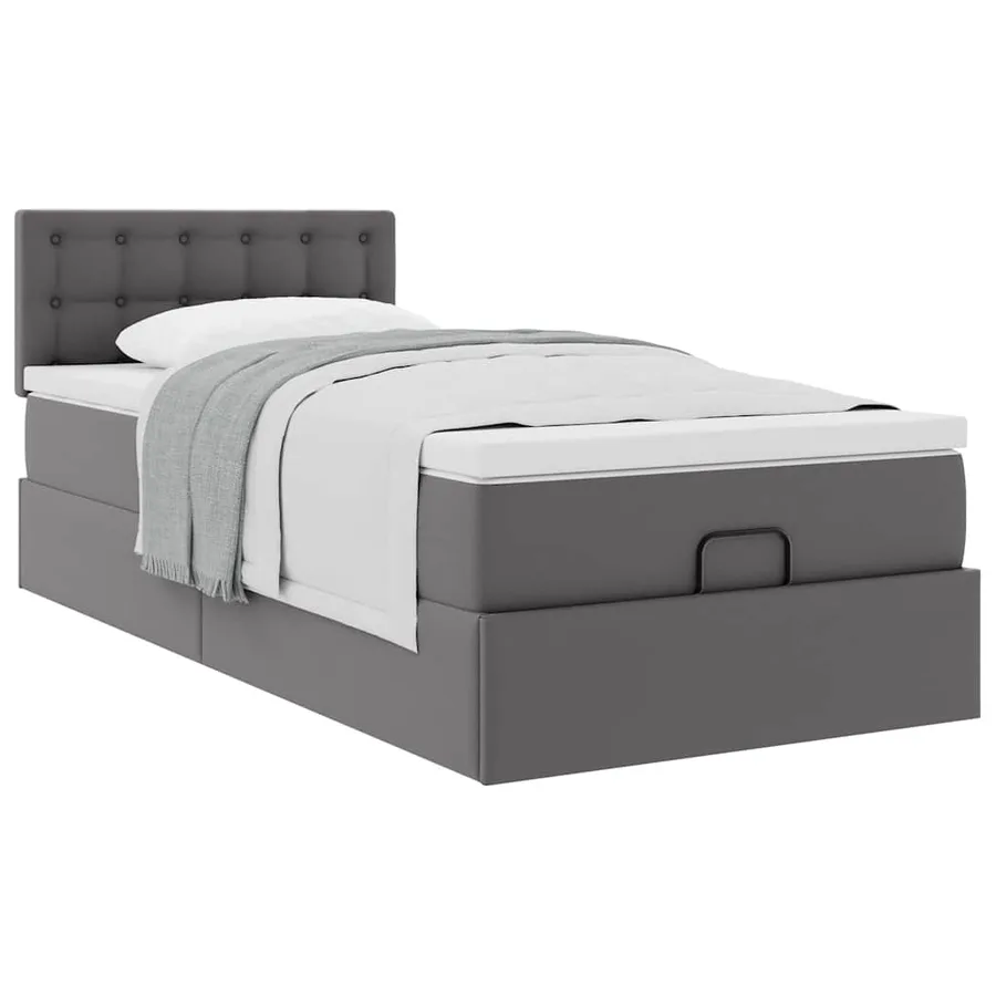 Lit ottoman avec matelas gris 80x200 cm similicuir - 5