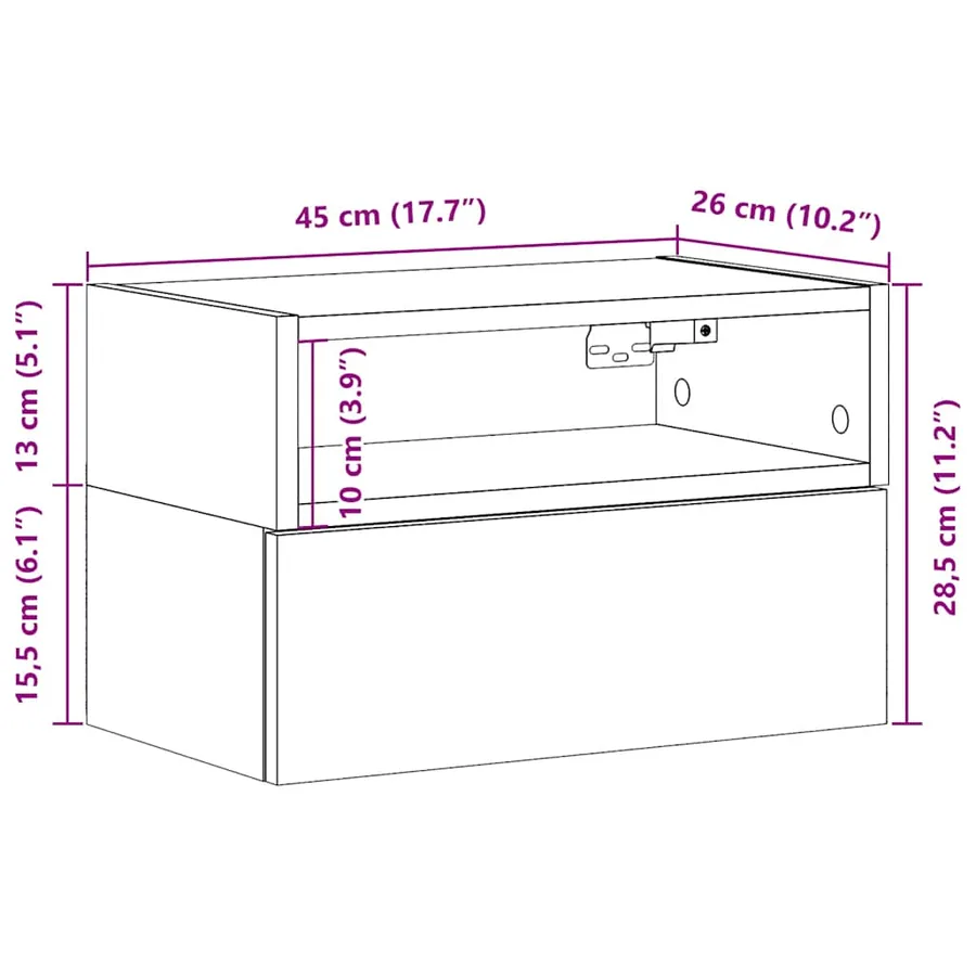 Table de chevet murale chêne fumé 45x26x28,5 cm - 11