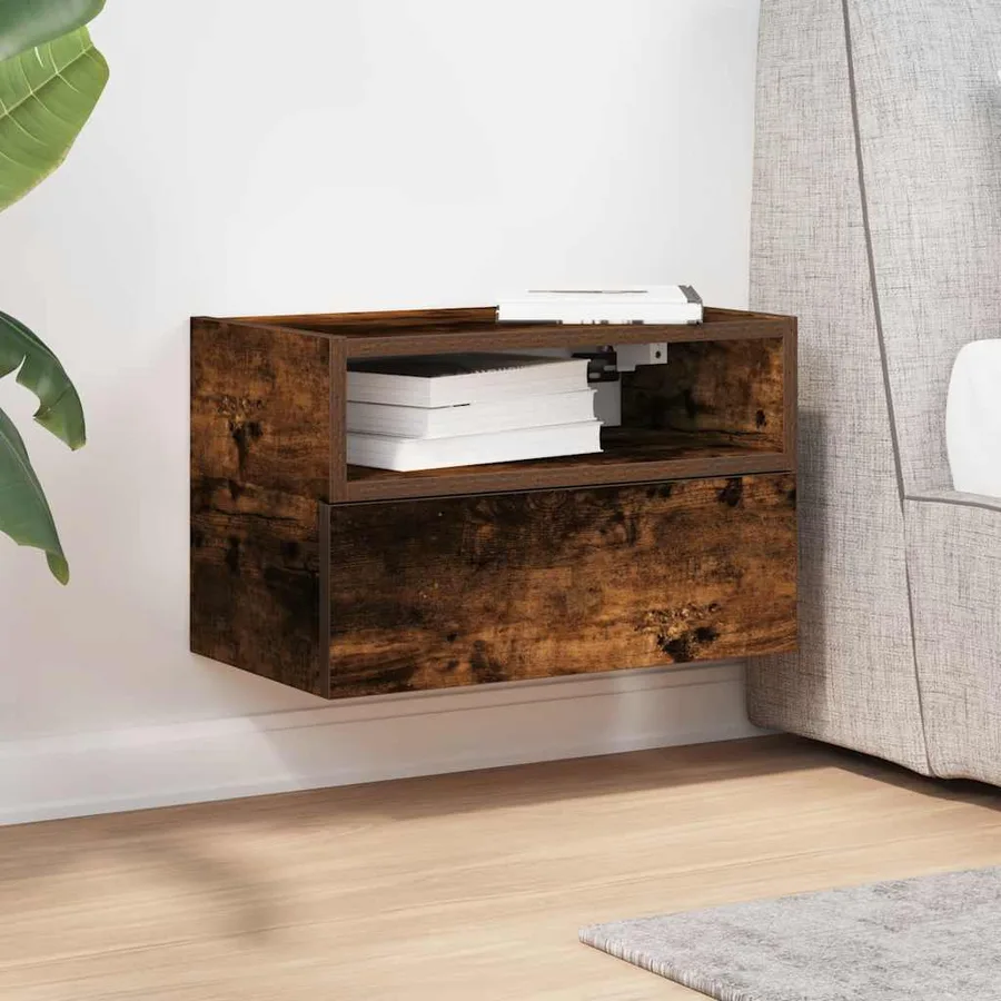 Table de chevet murale chêne fumé 45x26x28,5 cm - 3