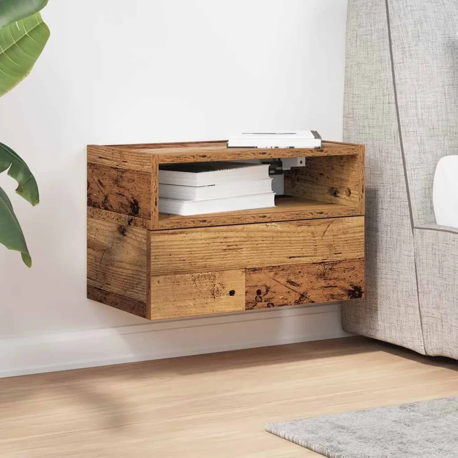 Table de chevet murale vieux bois 45x26x28,5 cm - 3