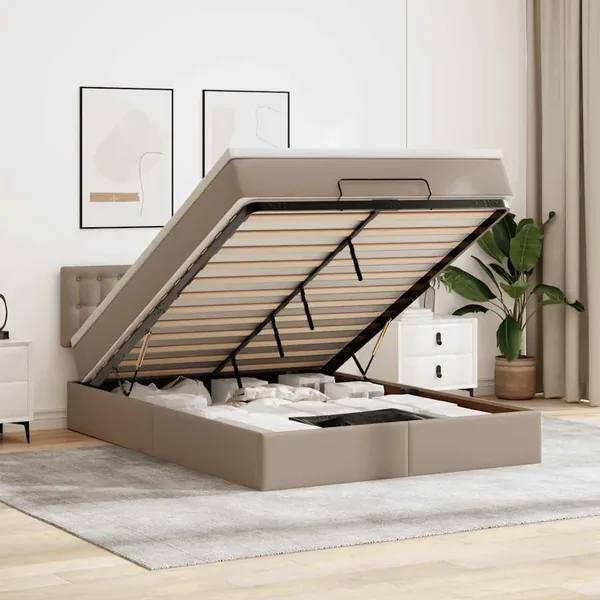Cadre de lit ottoman et matelas cappuccino 140x200cm similicuir