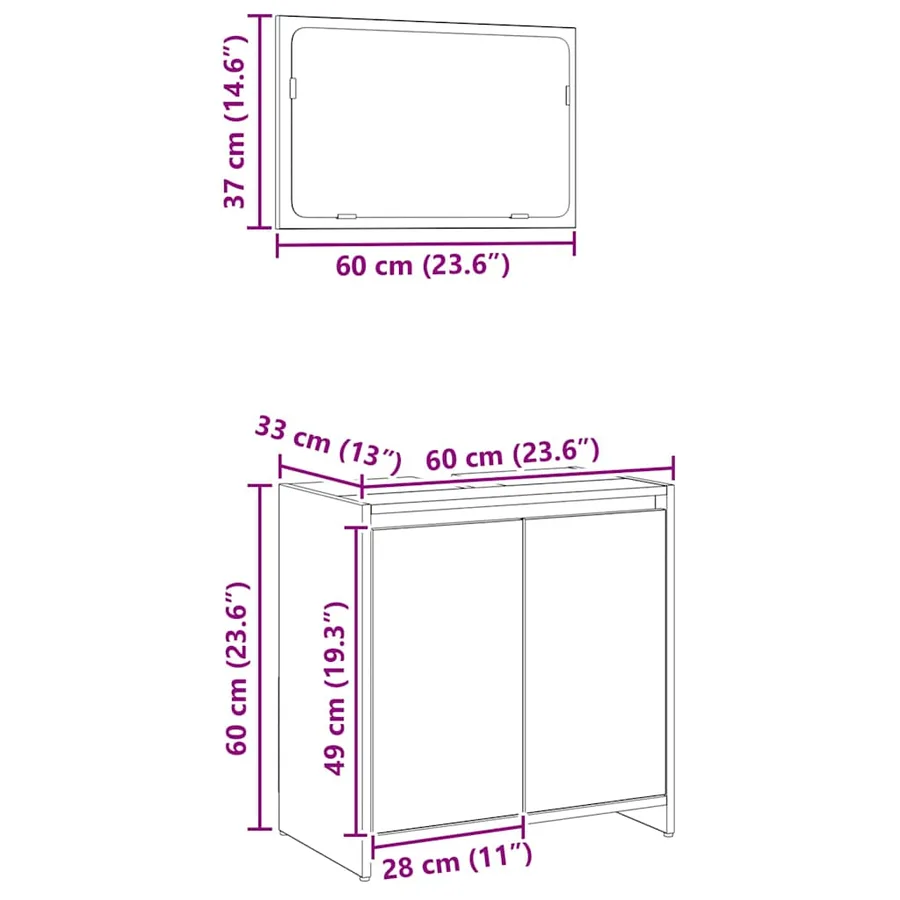 Ensemble de meubles salle de bain 2 pcs bois d'ingénierie - 11