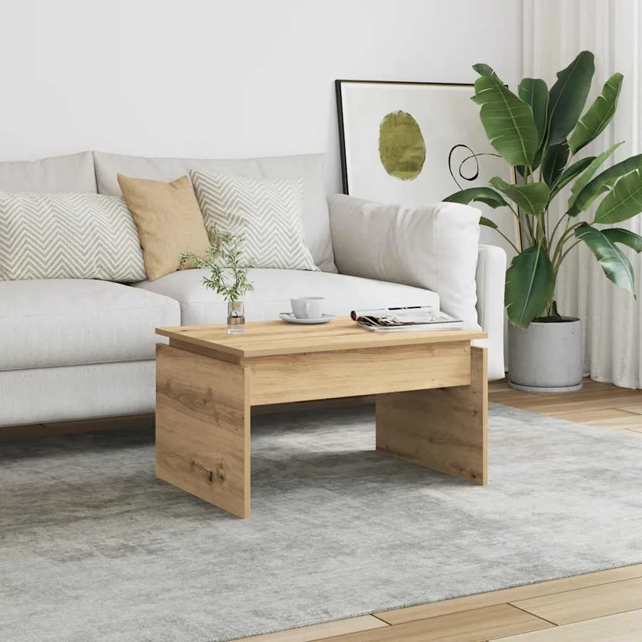 Table basse chêne artisanal 68x50x38 cm bois d'ingénierie