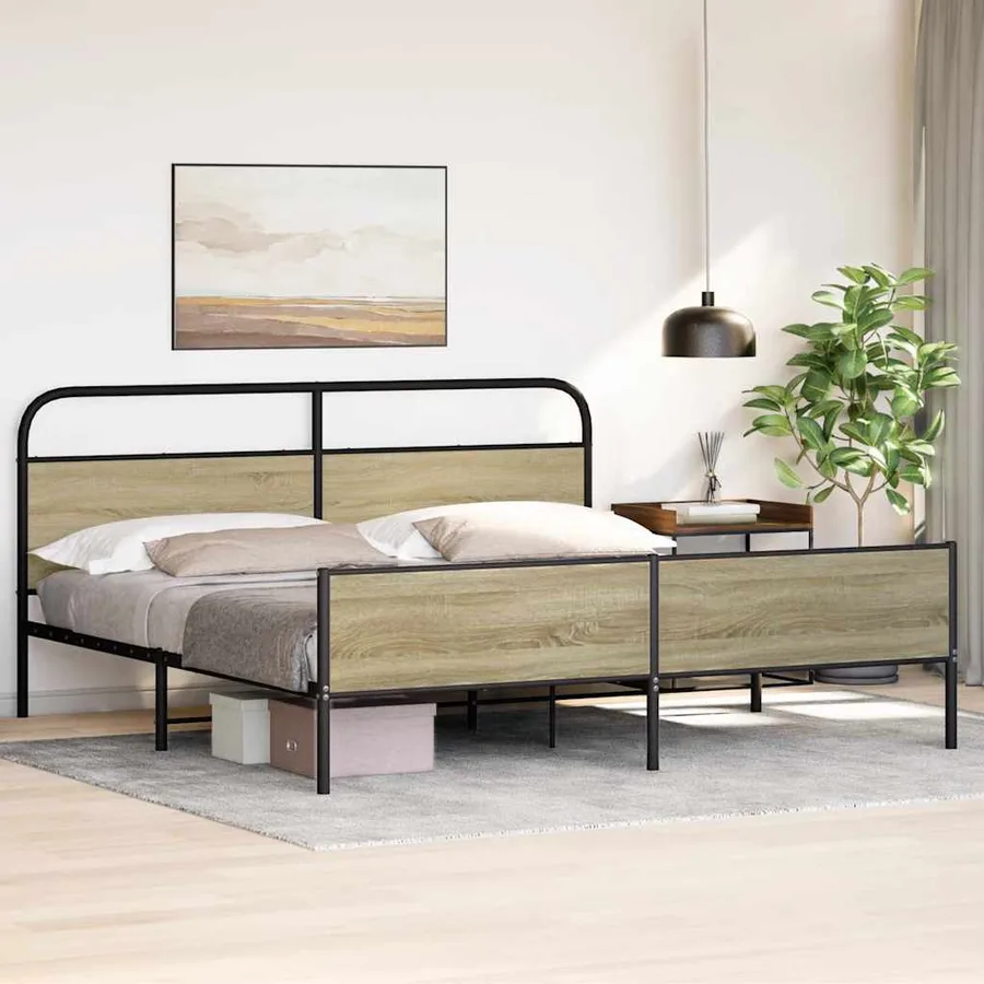Cadre de lit en métal sans matelas chêne sonoma 183x213 cm - 4