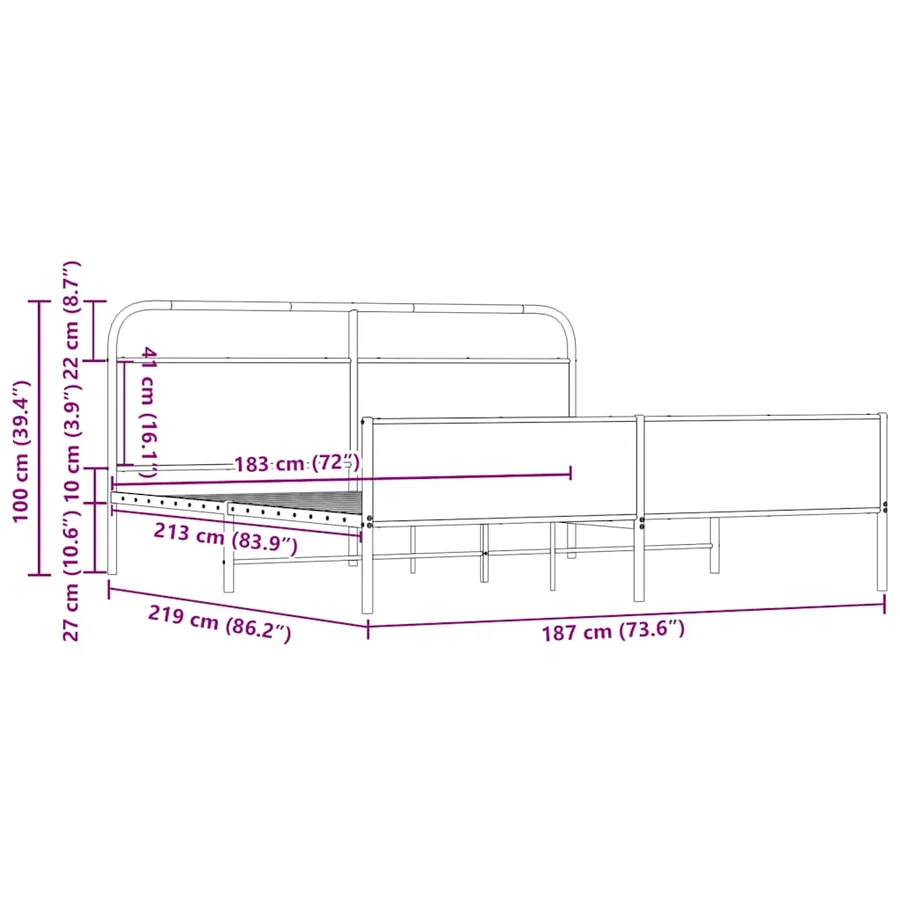 Cadre de lit en métal sans matelas chêne sonoma 183x213 cm - 9