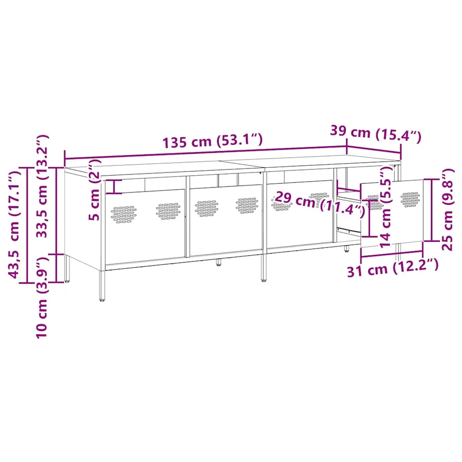 Meuble TV blanc 135x39x43,5 cm acier laminé à froid - 12