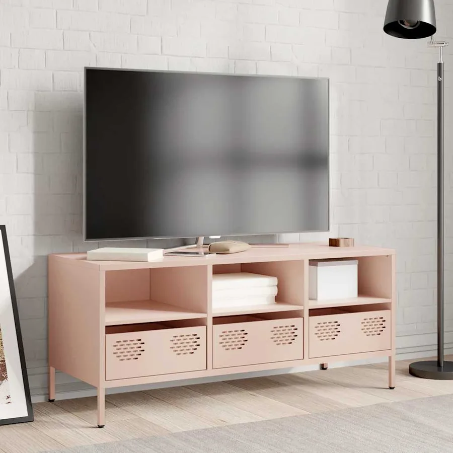 Meuble TV rose 101,5x39x43,5 cm acier laminé à froid - 3