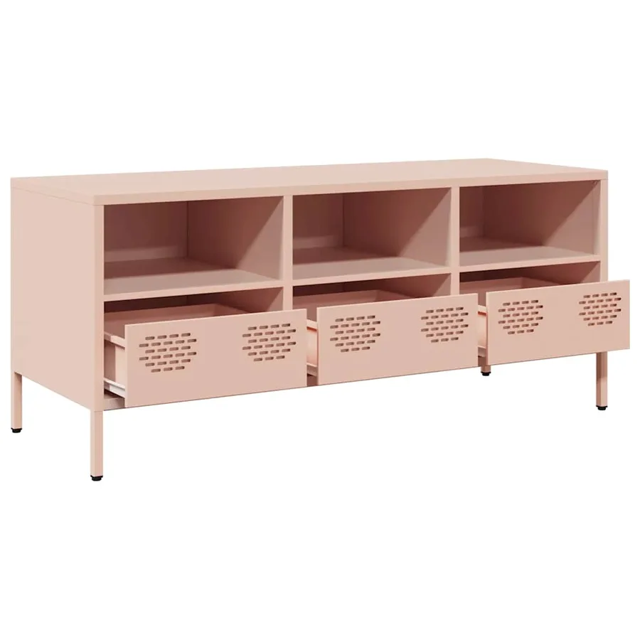 Meuble TV rose 101,5x39x43,5 cm acier laminé à froid - 5
