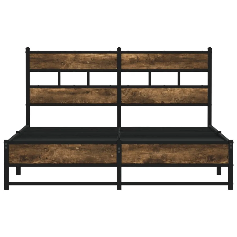 Cadre de lit en métal sans matelas chêne fumé 135x190 cm - 4