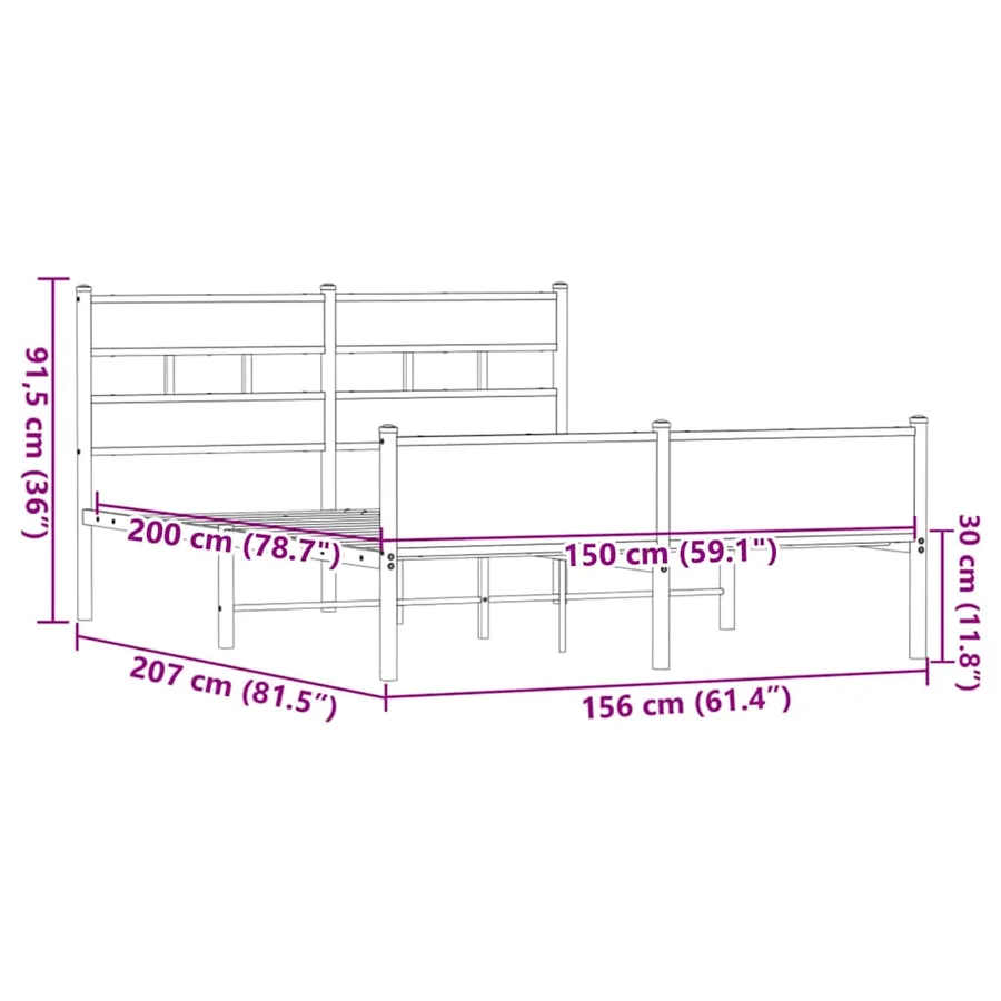 Cadre de lit sans matelas chêne marron 150x200 cm - 9