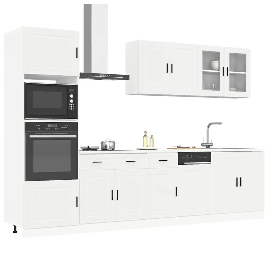 Ensemble de 7 meubles de cuisine "Porto" en bois d'ingénierie blanc