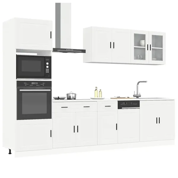 Ensemble de 7 meubles de cuisine "Porto" en bois d'ingénierie blanc