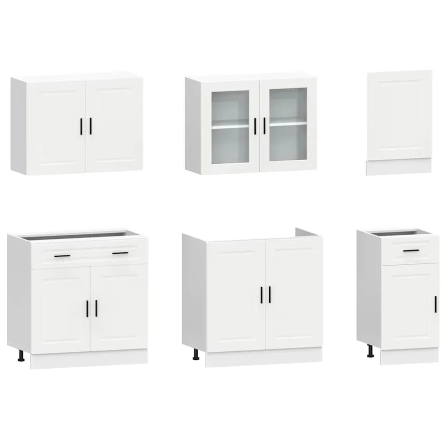 Ensemble de 7 meubles de cuisine "Porto" en bois d'ingénierie blanc - 4