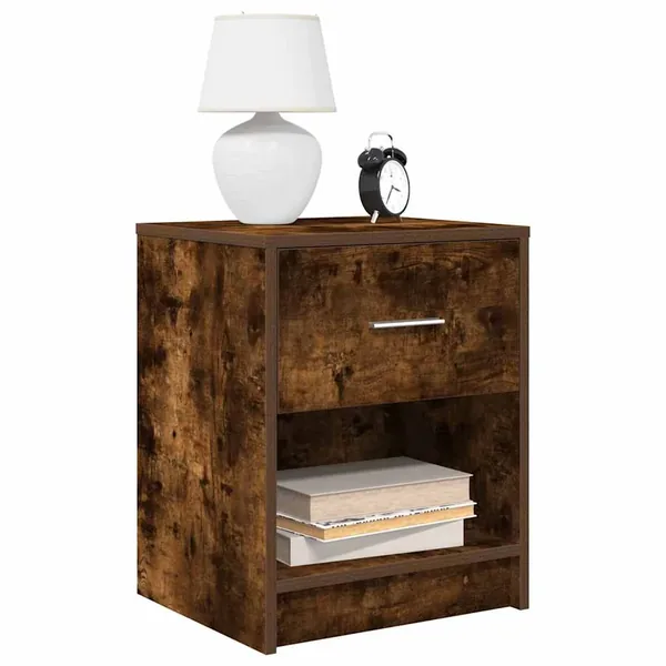 Tables de chevet 2 pcs avec tiroir chêne fumé 40x34x50 cm