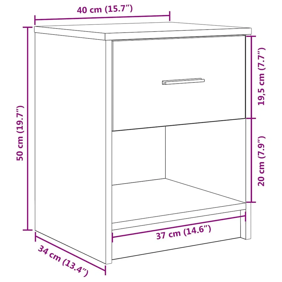 Tables de chevet 2 pcs avec tiroir chêne fumé 40x34x50 cm - 12
