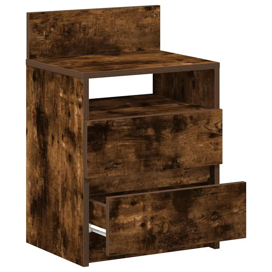 Table de chevet à 2 tiroirs en chêne fumé 40x33x60 cm - 5