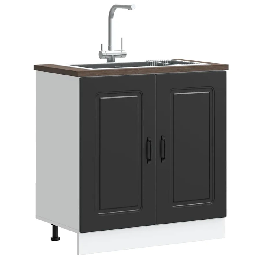 Meuble bas pour évier Kalmar noir 80x46x81,5 cm bois ingénierie