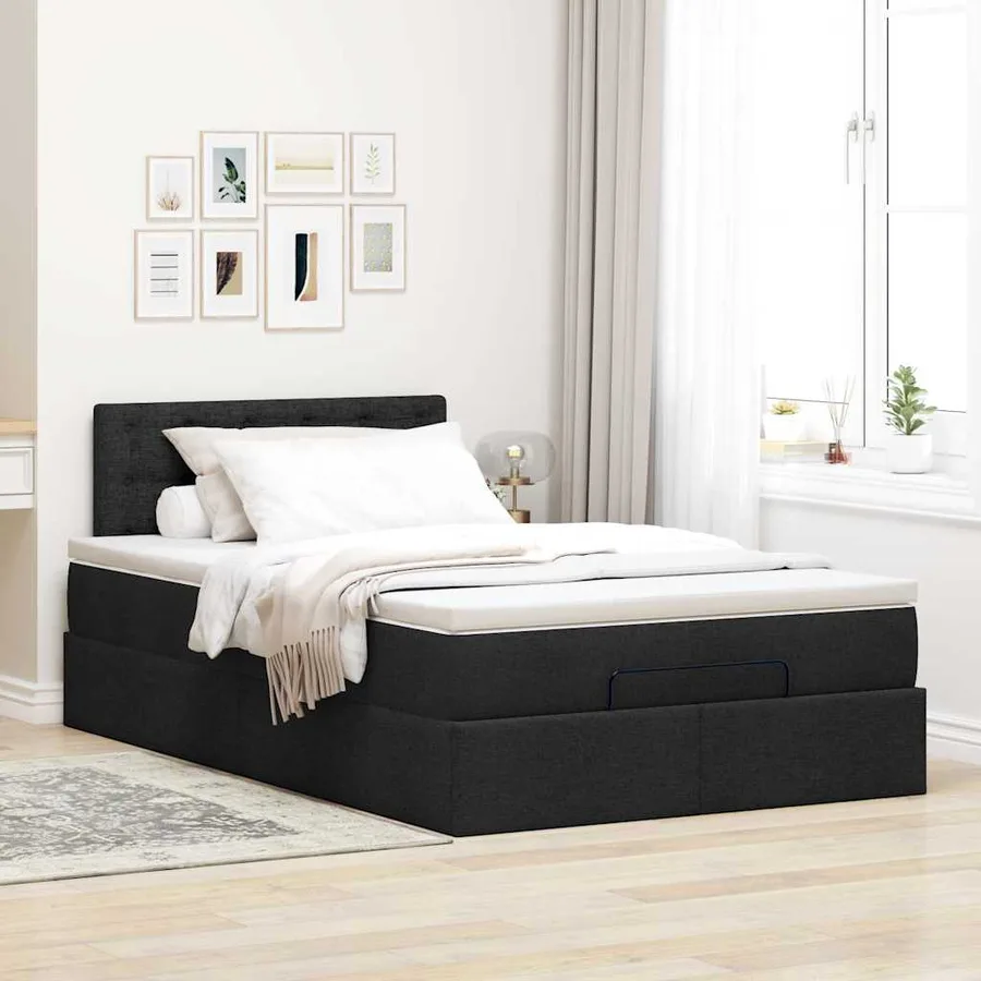 Lit ottoman avec matelas noir 120x200 cm tissu - 3