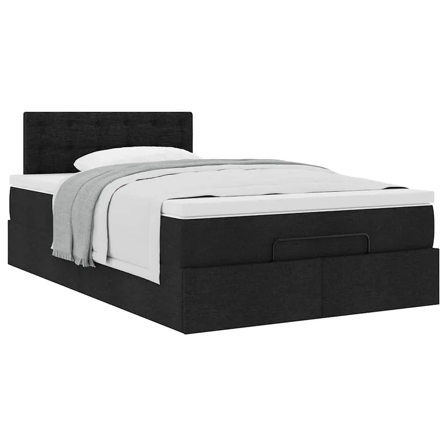 Lit ottoman avec matelas noir 120x200 cm tissu - 5