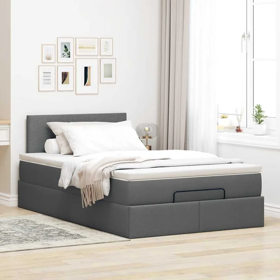 Lit ottoman avec matelas gris foncé 120x200 cm tissu - 3