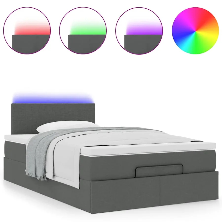 Lit ottoman avec matelas et LED gris foncé 120x200 cm tissu - 5