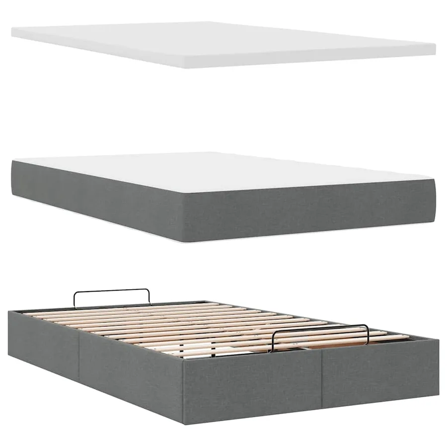 Lit ottoman avec matelas et LED gris foncé 120x200 cm tissu - 9