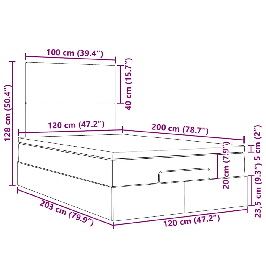Cadre de lit ottoman avec matelas gris foncé 120x200cm tissu - 18