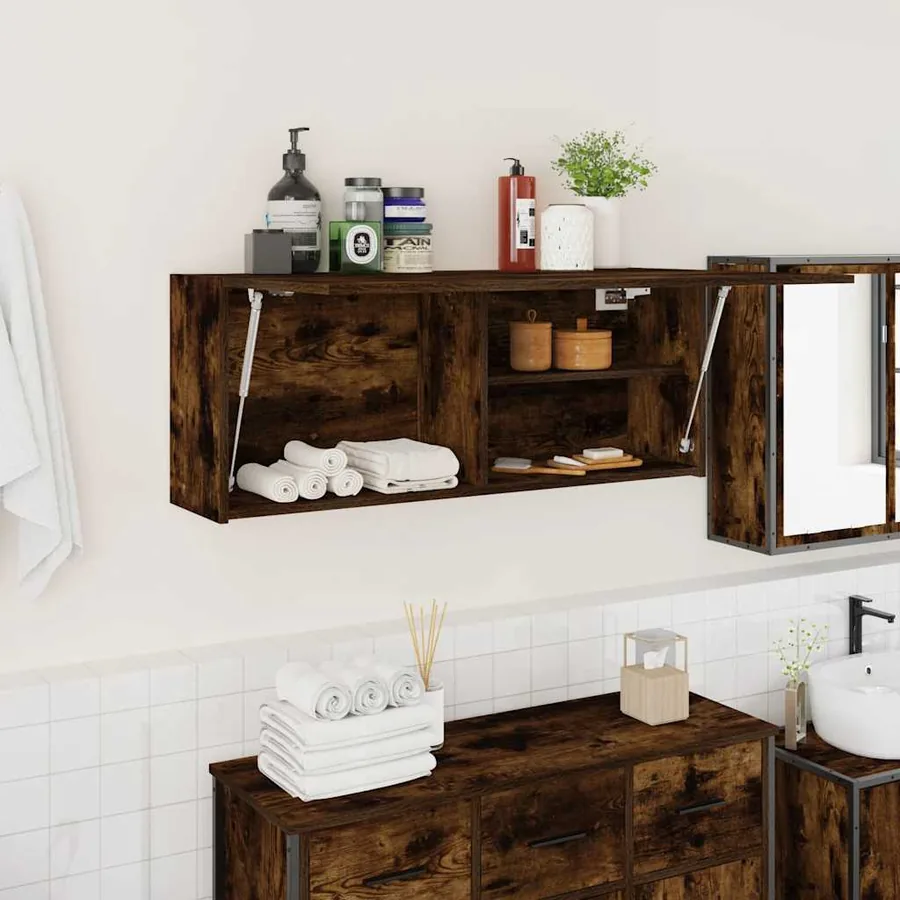 Armoire murale de bain chêne fumé 100x25x40cm bois d'ingénierie