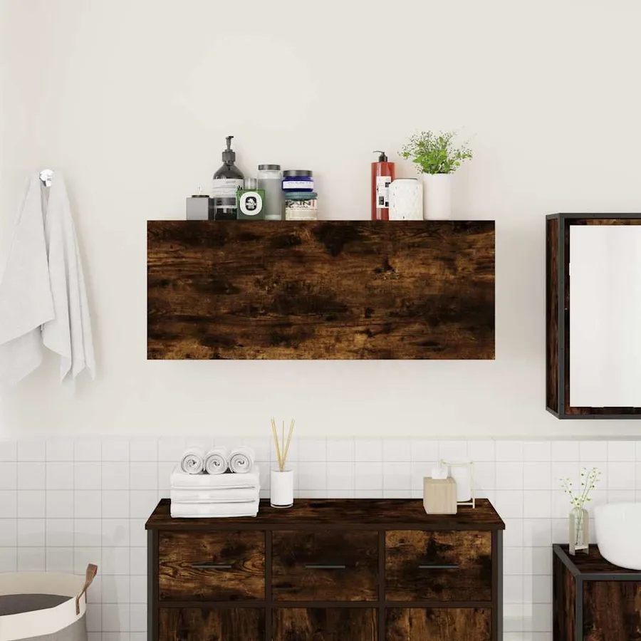 Armoire murale de bain chêne fumé 100x25x40cm bois d'ingénierie - 3