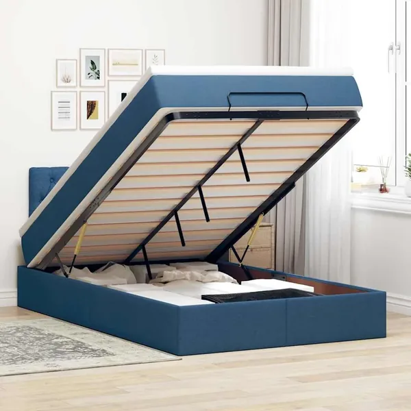 Lit ottoman avec matelas et LED Bleu 120x200 cm Tissu