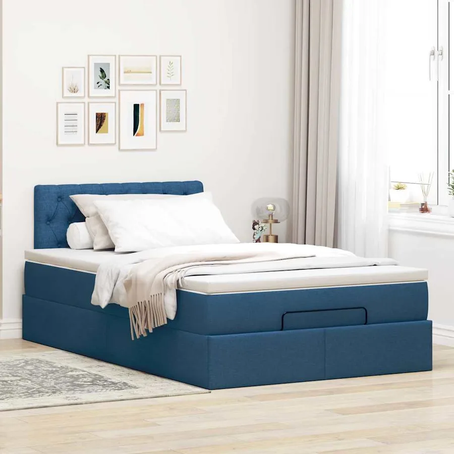 Lit ottoman avec matelas et LED Bleu 120x200 cm Tissu - 4