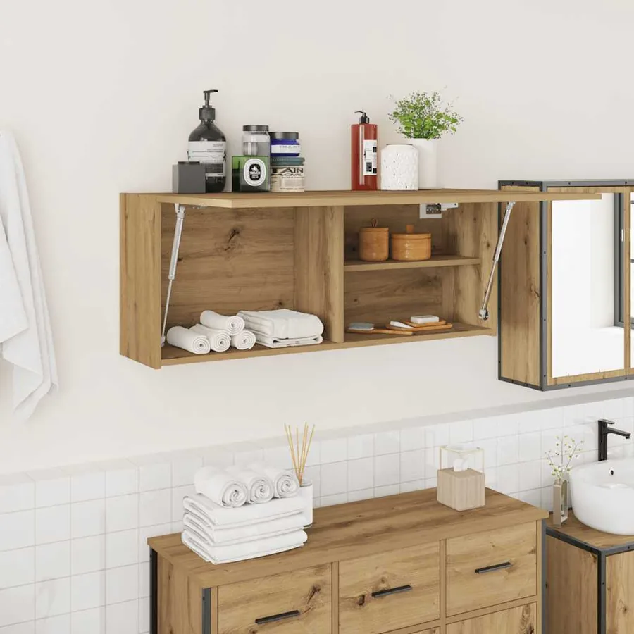 Armoire murale de bain chêne artisanal bois d'ingénierie