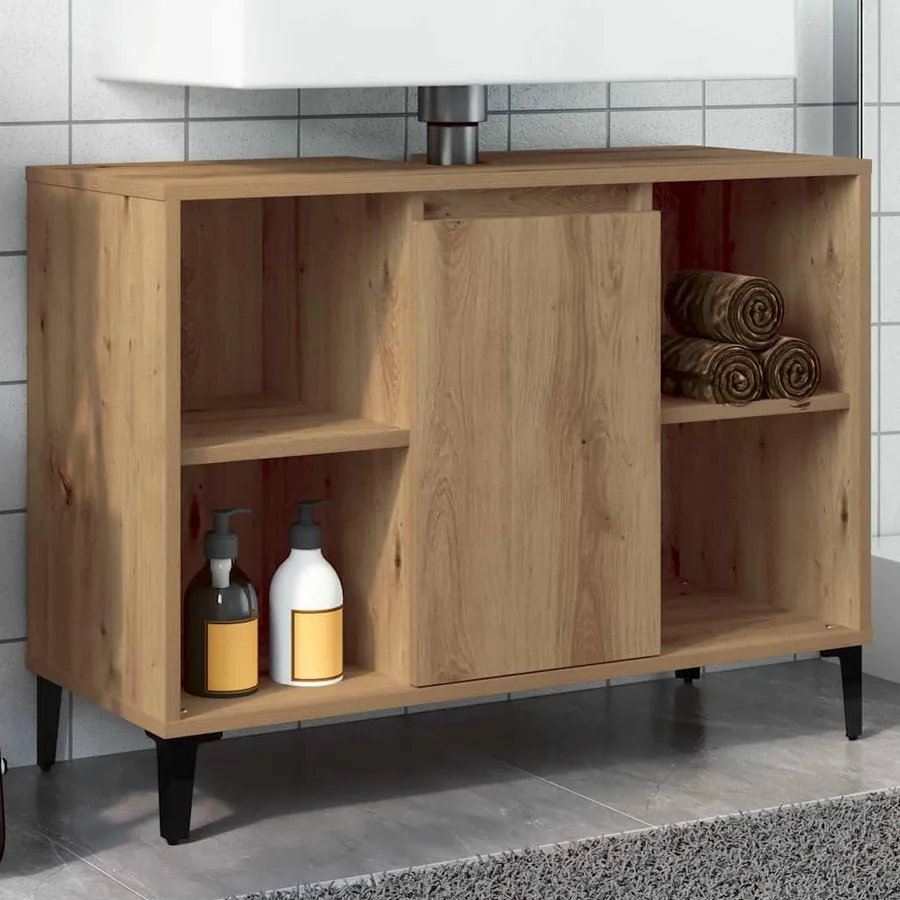 Armoire d'évier chêne artisanal 80x33x60 cm bois d'ingénierie
