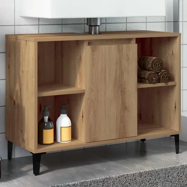 Armoire d'évier chêne artisanal 80x33x60 cm bois d'ingénierie