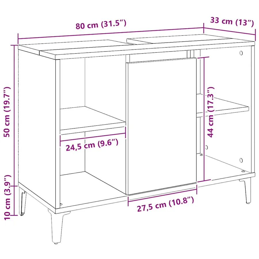 Armoire d'évier chêne artisanal 80x33x60 cm bois d'ingénierie - 10