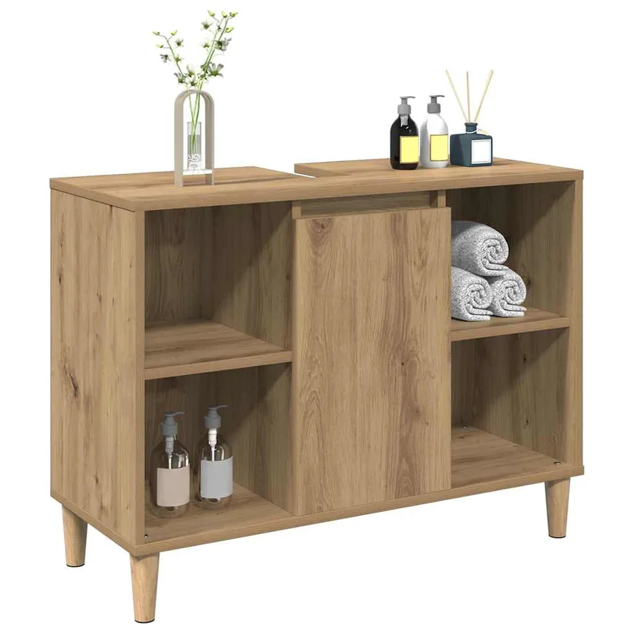 Armoire d'évier chêne artisanal 80x33x60 cm bois d'ingénierie - 4