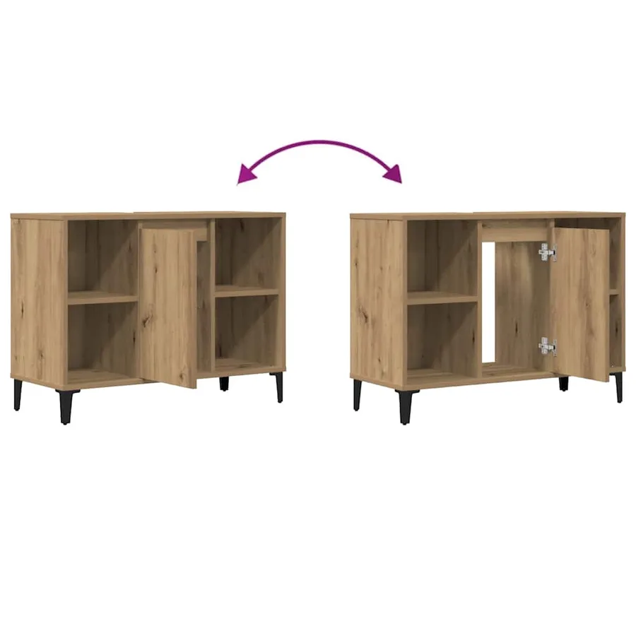 Armoire d'évier chêne artisanal 80x33x60 cm bois d'ingénierie - 8