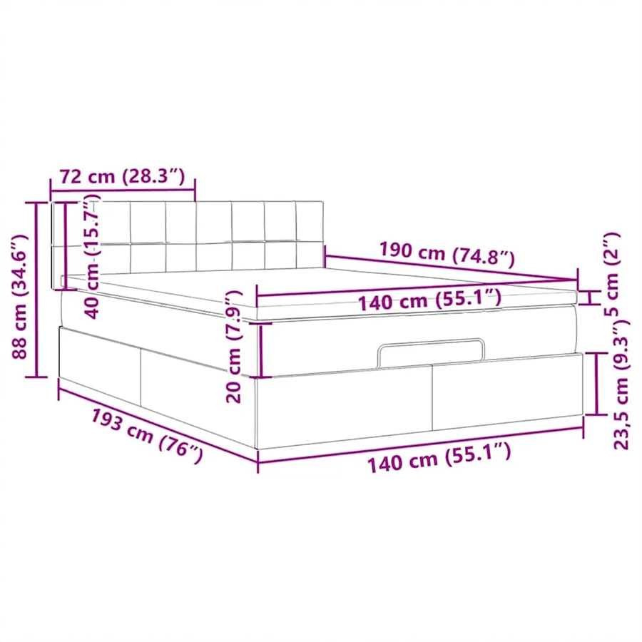 Lit ottoman avec matelas et LED gris clair 140x190 cm tissu - 18
