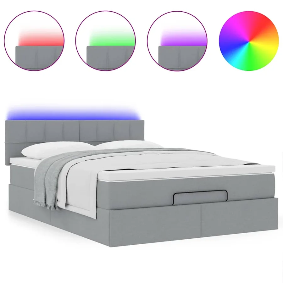 Lit ottoman avec matelas et LED gris clair 140x190 cm tissu - 5