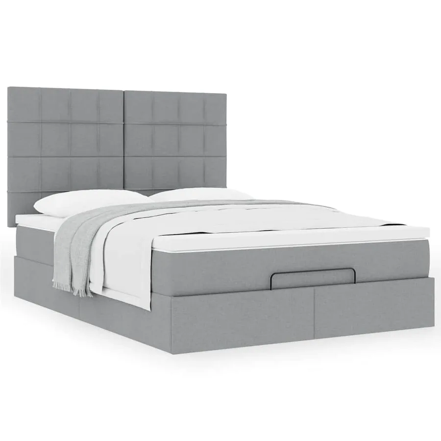 Cadre de lit ottoman et matelas gris clair 140x190 cm tissu - 4
