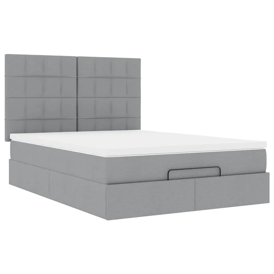 Cadre de lit ottoman et matelas gris clair 140x190 cm tissu - 6